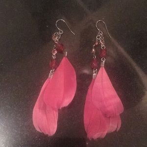 Maroon feather earrings